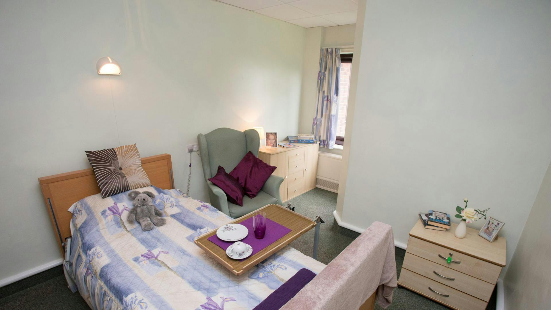 Bedroom at Henlow Court Care Home in Dursley, Gloucestershire