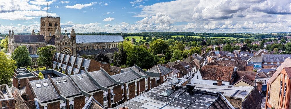 A panoramic view of St Albans, Hertfordshire