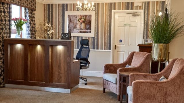 The reception area at Kents Hill Care Home in Milton Keynes, Buckinghamshire