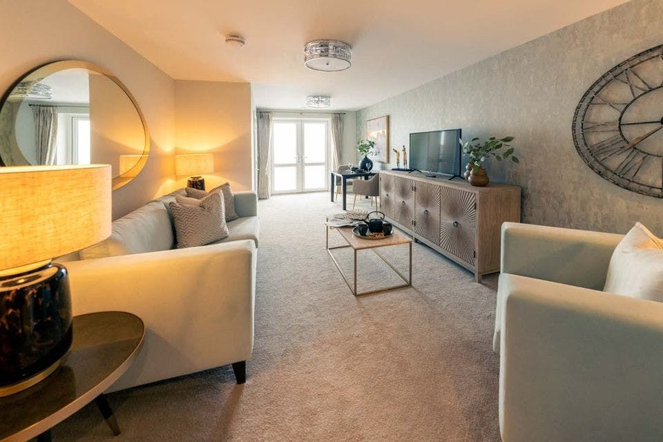 Lounge of Kings Scholars Court retirement development in Macclesfield, Cheshire