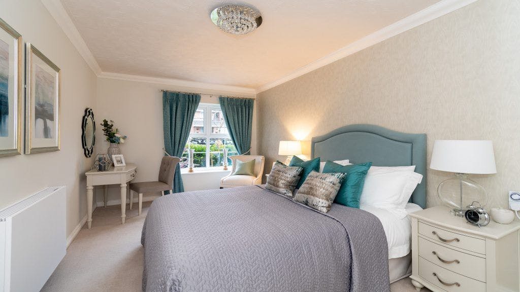 Bedroom of Rothesay Lodge Retirement Home in Dorset, South West England