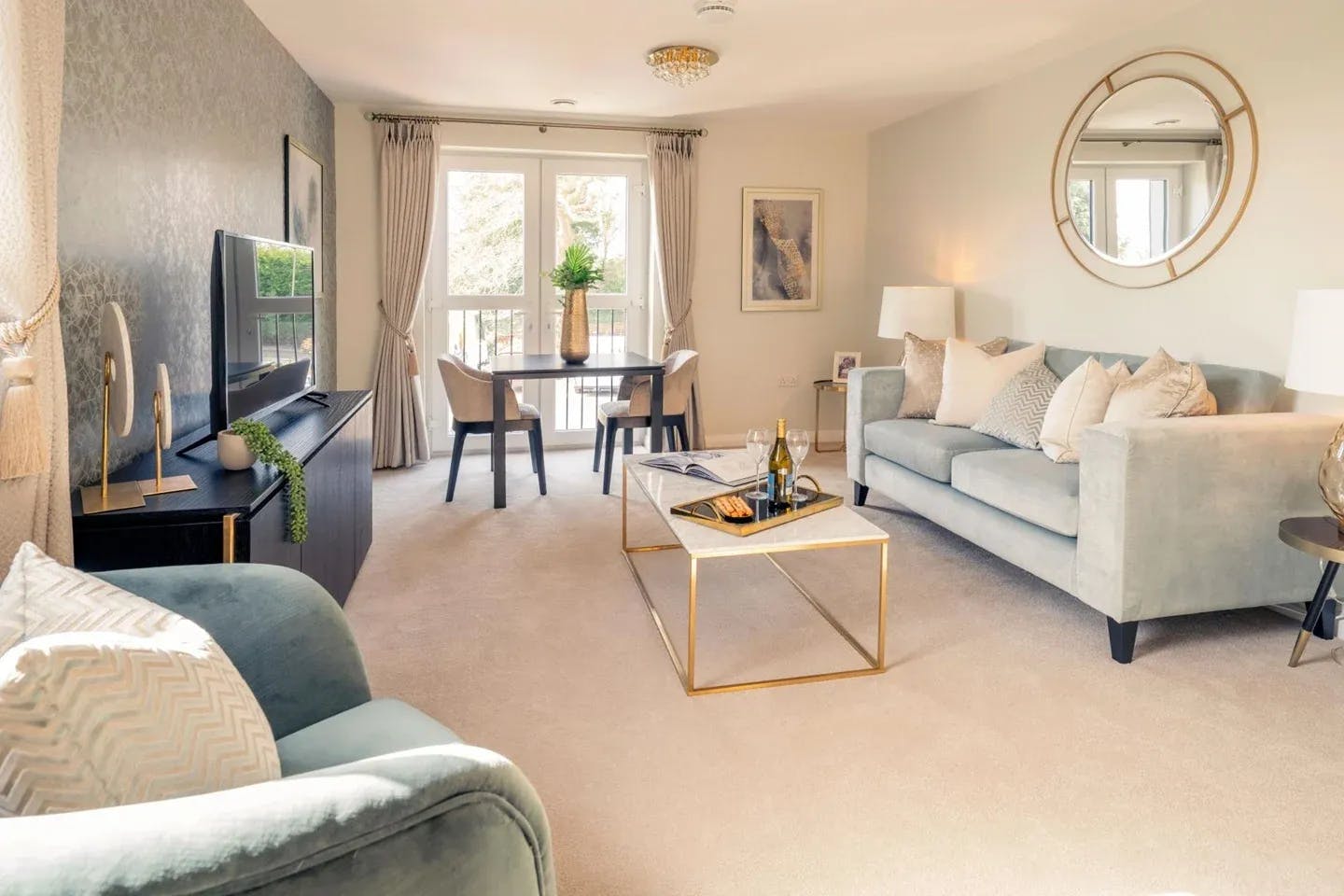 Living Room of The Cedars Retirement Village Two Bedroom Apartment For Rent in Cheshire, North West England