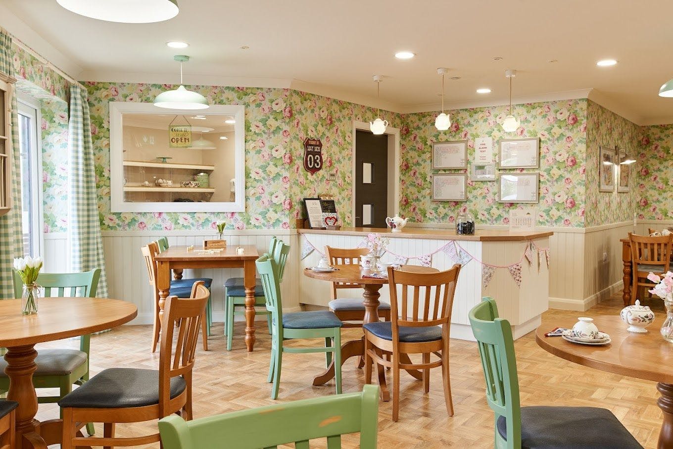 Dining room of Old Sarum Manor care home in Salisbury, Wiltshire