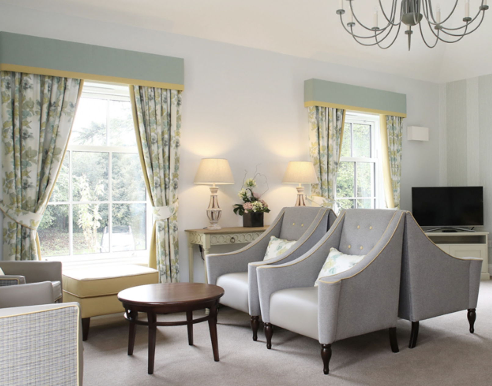 Lounge of Jubilee House care home in Leamington Spa, West Midlands
