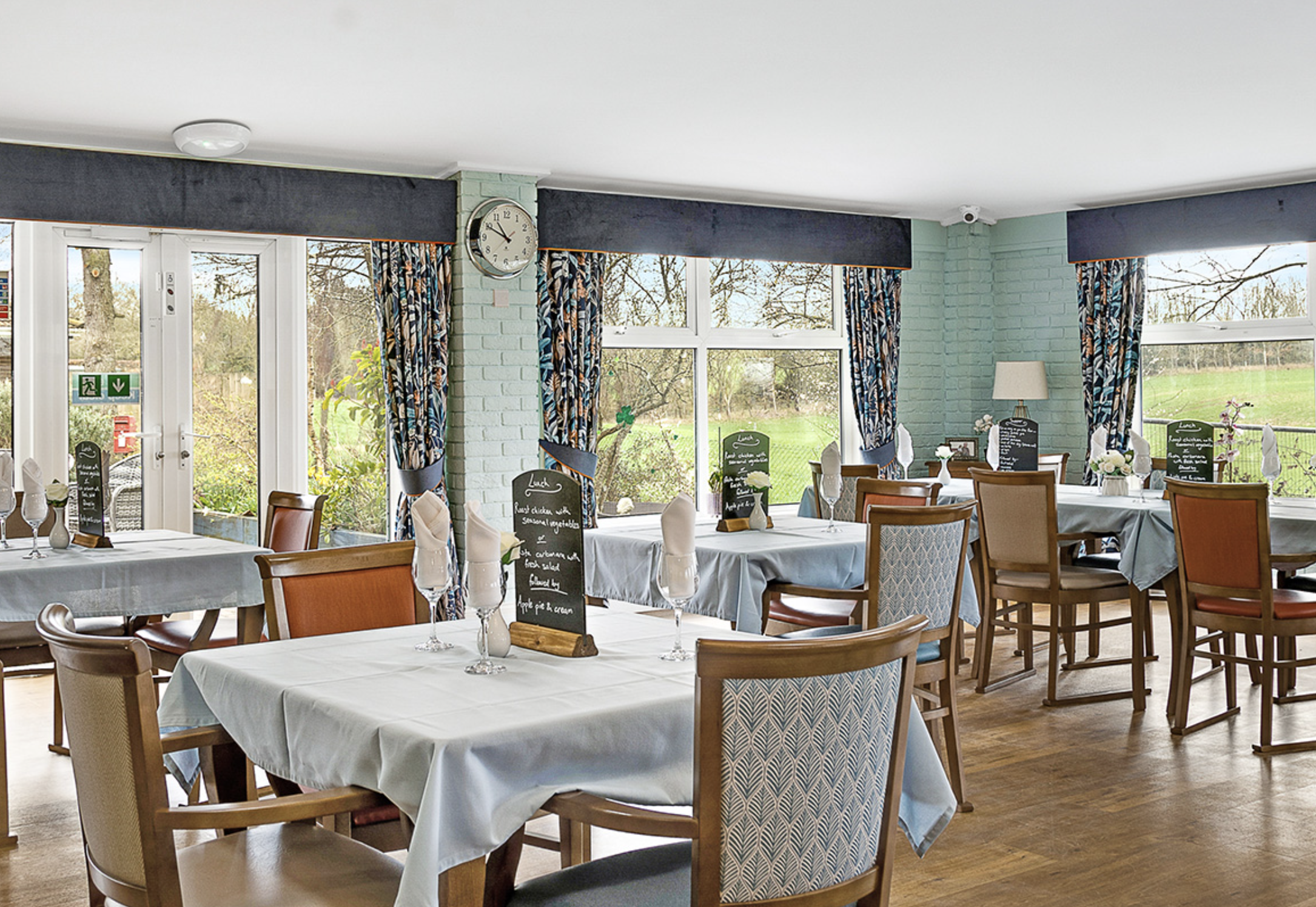 Dining area of Ashley Grange care home in Downton, Wiltshire