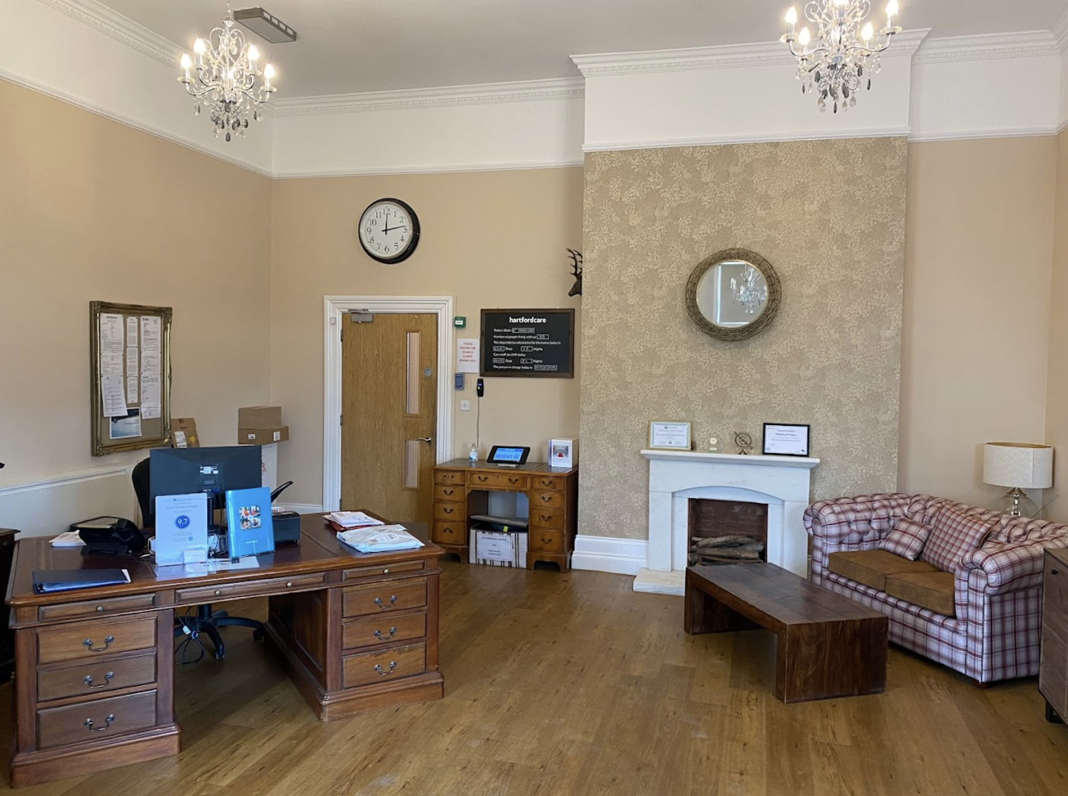 Reception area at West Cliff Hall Care Home in Hythe, Kent