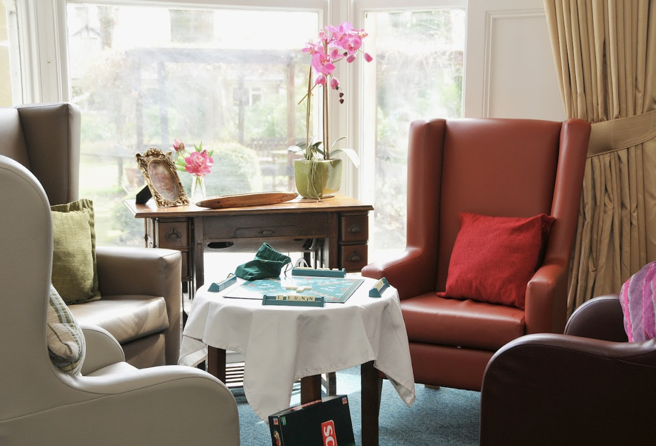 Lounge of Cleveland House care home in Huddersfield, West Yorkshire