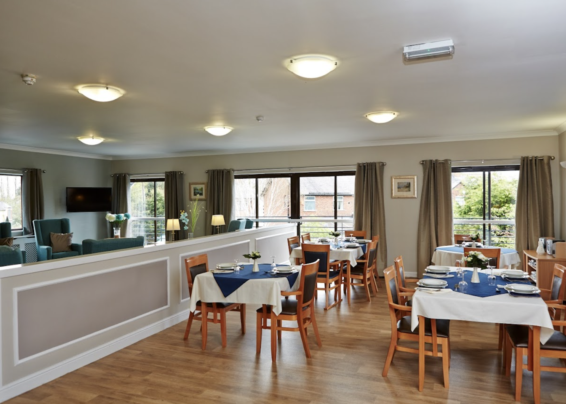 Dining area of Newton Court care home in Middlewich, Cheshire