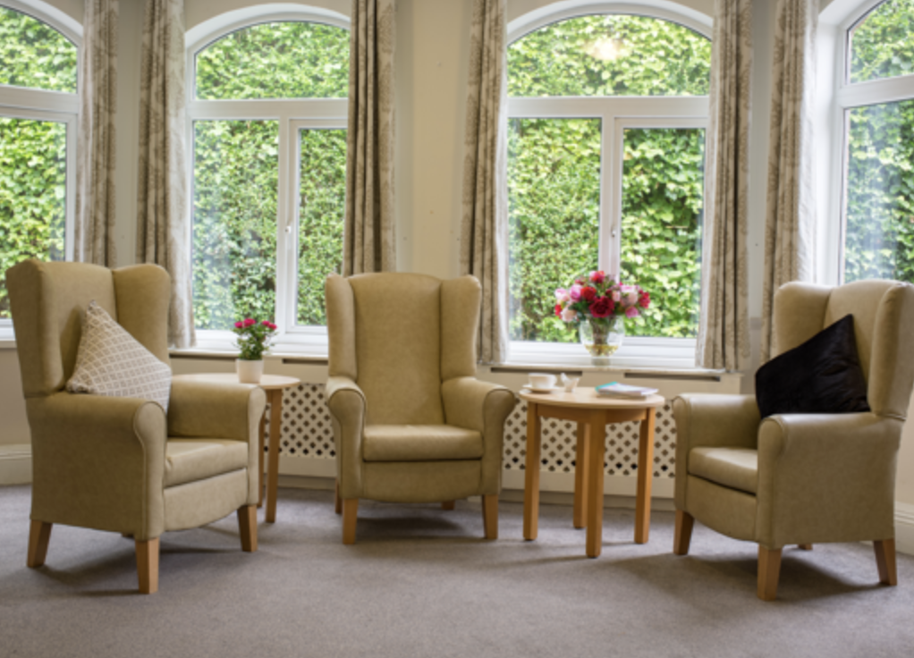 Lounge of Lynton Hall care home in New Malden, London