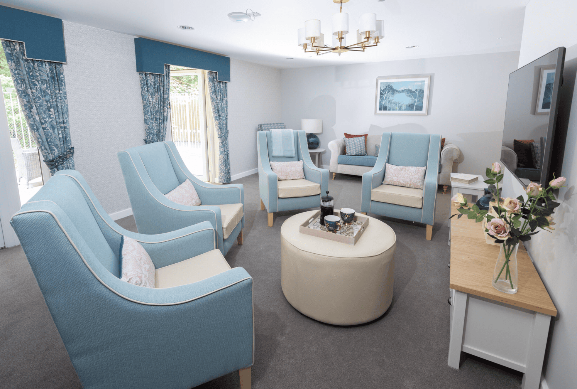 Lounge of Mearns View care home in Glasgow, Scotland