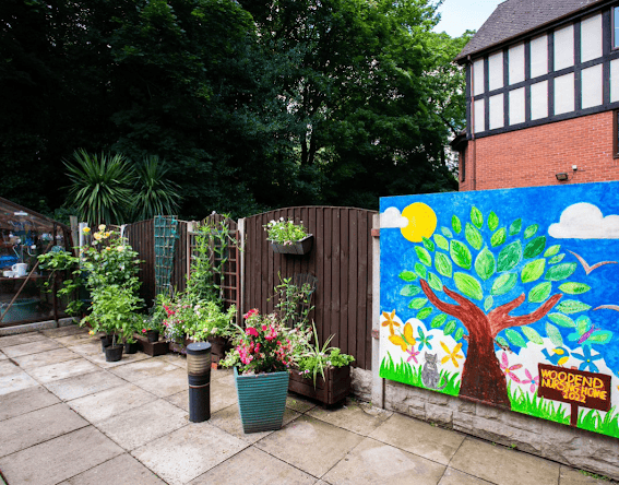 Garden of Woodend care home in Altrincham, Manchester