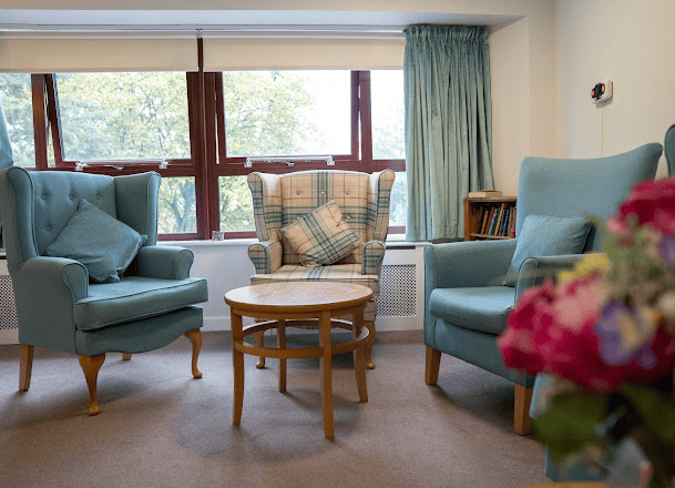 Lounge of Hastings care home in Malvern, West Midlands