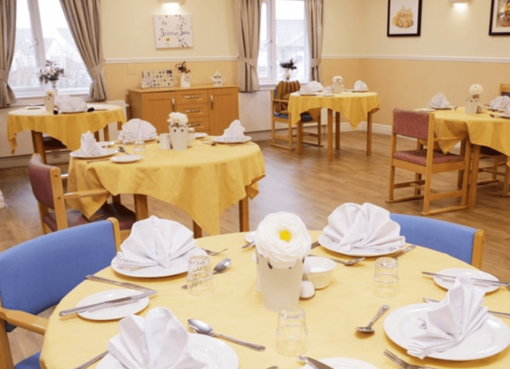 Dining table of Newcarron Court Care Home in Forth Valley, Scotland