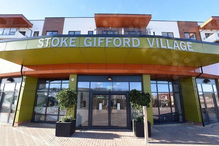 Exterior of Stoke Gifford Village retirement development in Bristol, South Gloucestershire