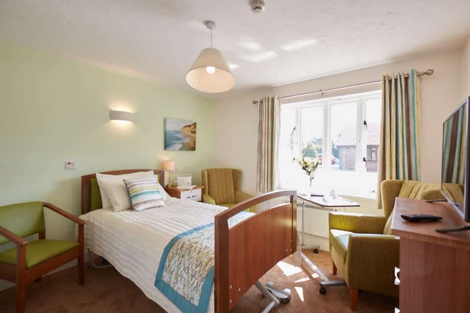 Bedroom of The Oaks care home in Colchester, Essex