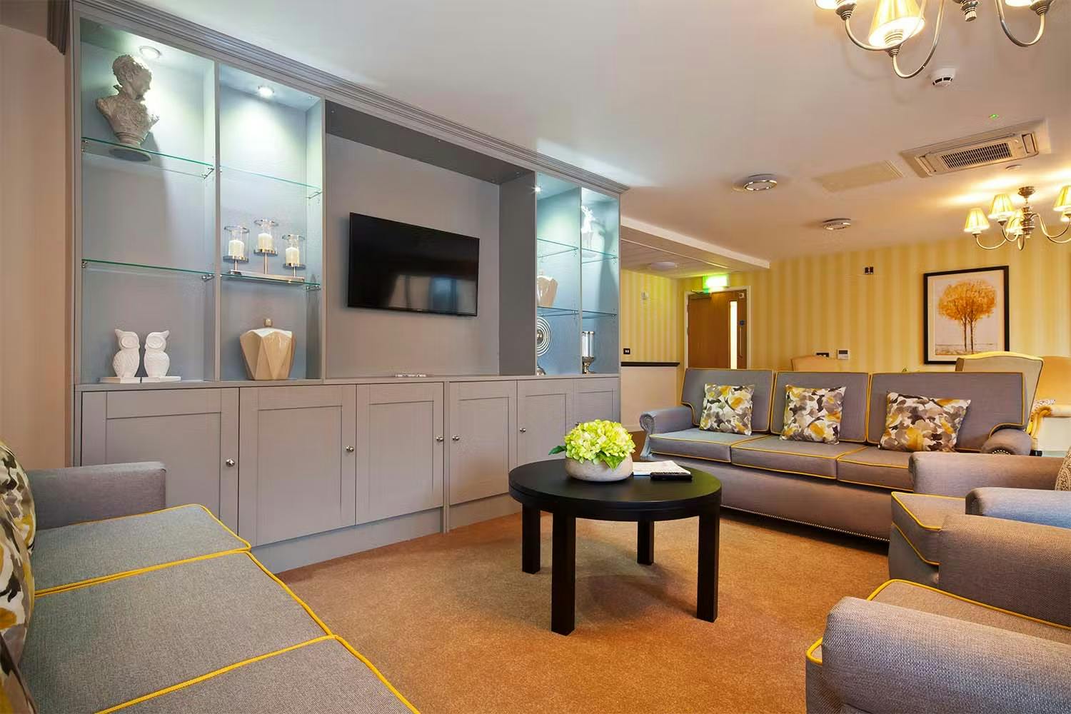 Lounge of Ty Llandaff care home in Cardiff, Wales