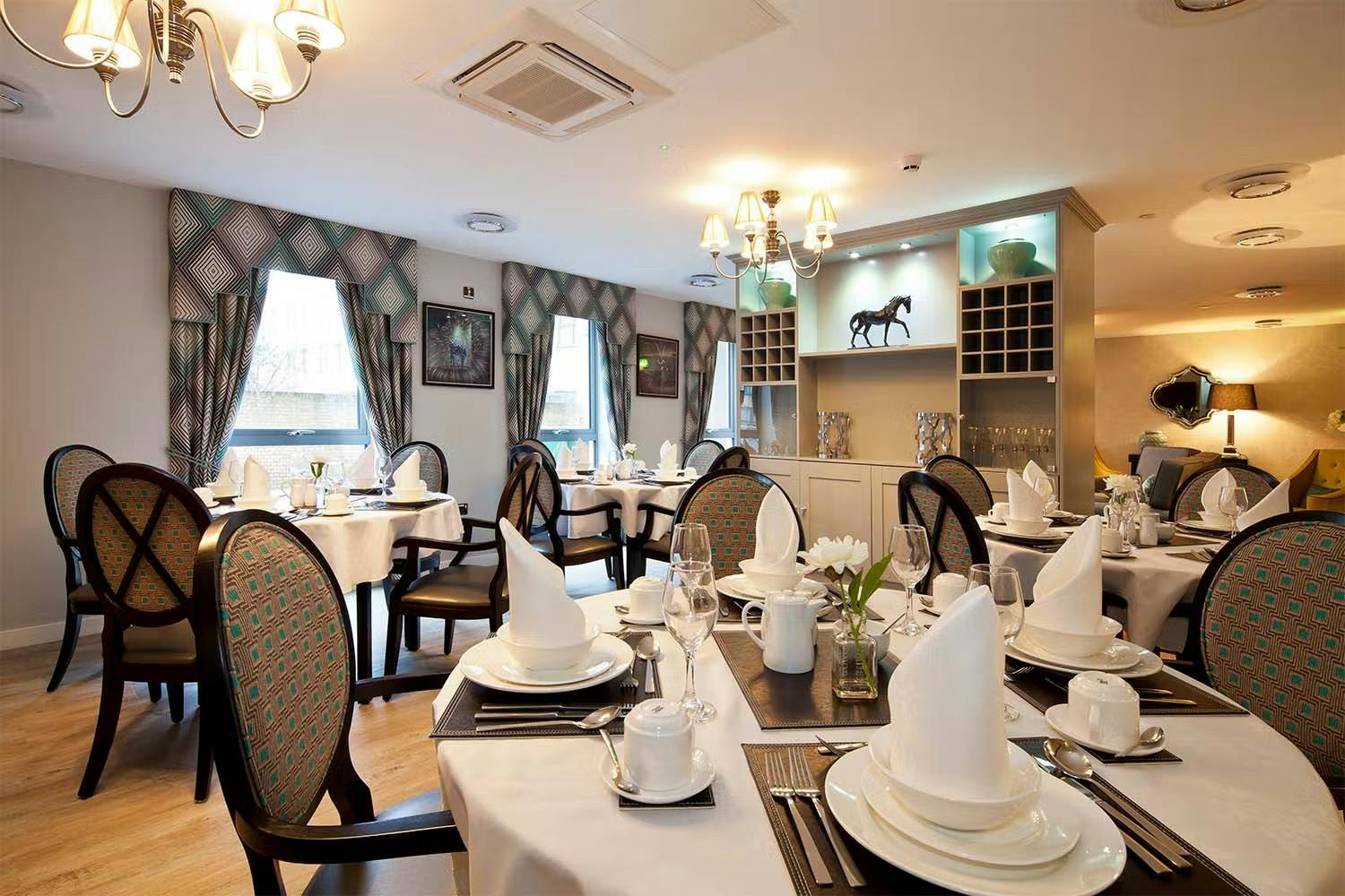 Dining area of Ty Llandaff care home in Cardiff, Wales