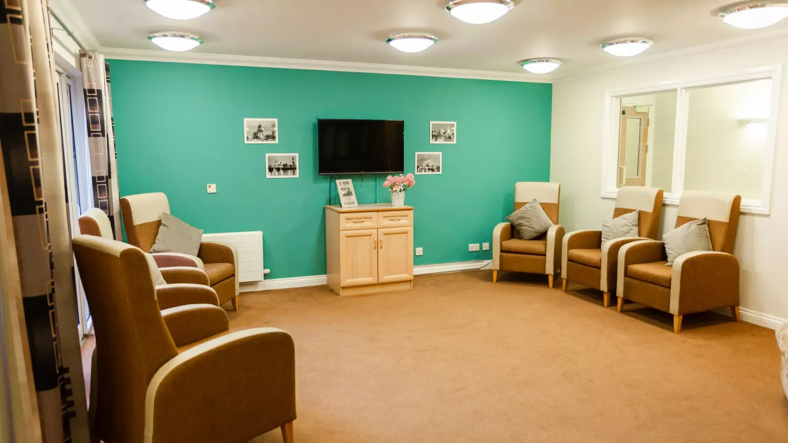Lounge of Tye Green Lodge care home in Harlow, Essex