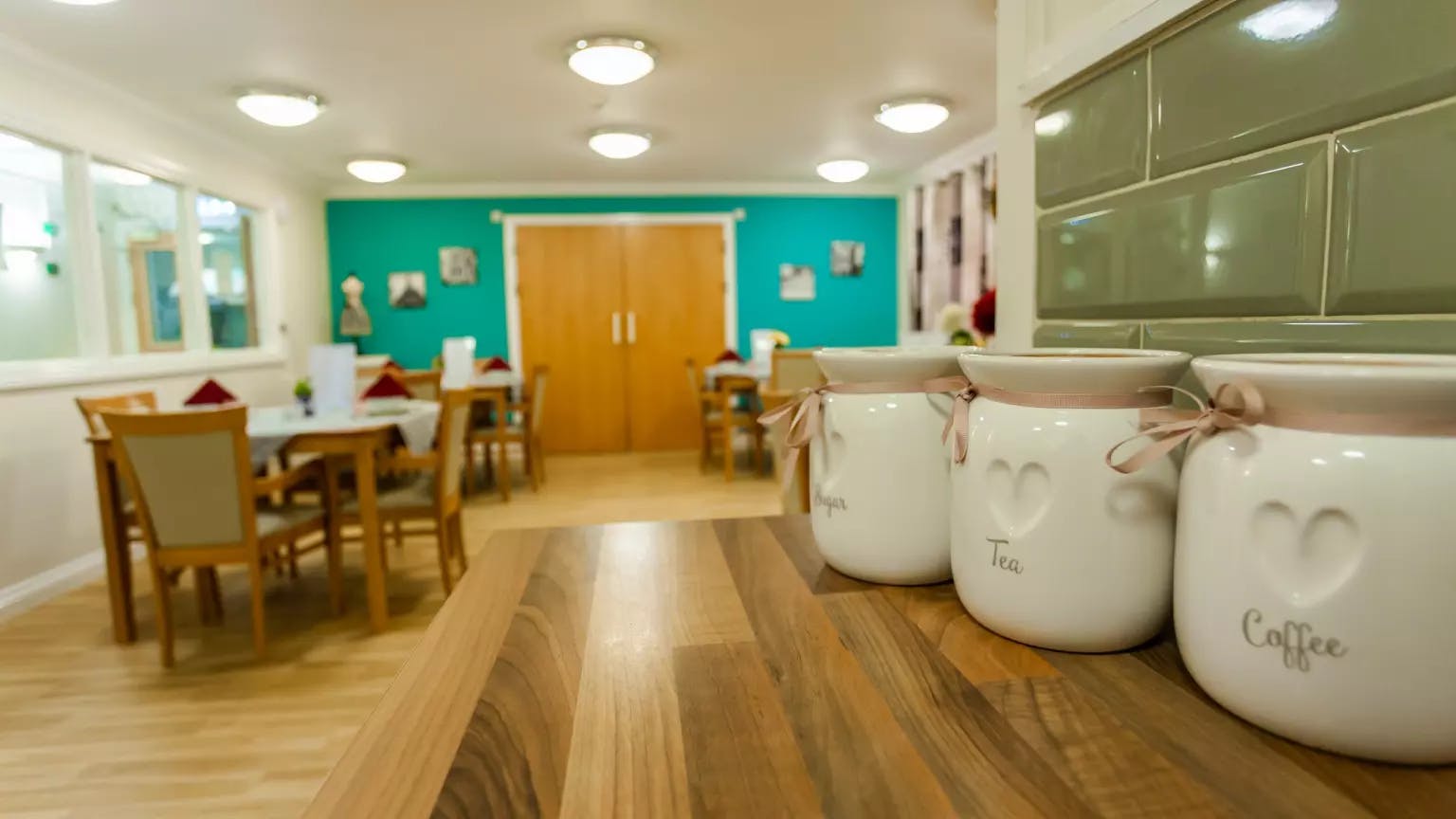 Dining area of Tye Green Lodge care home in Harlow, Essex