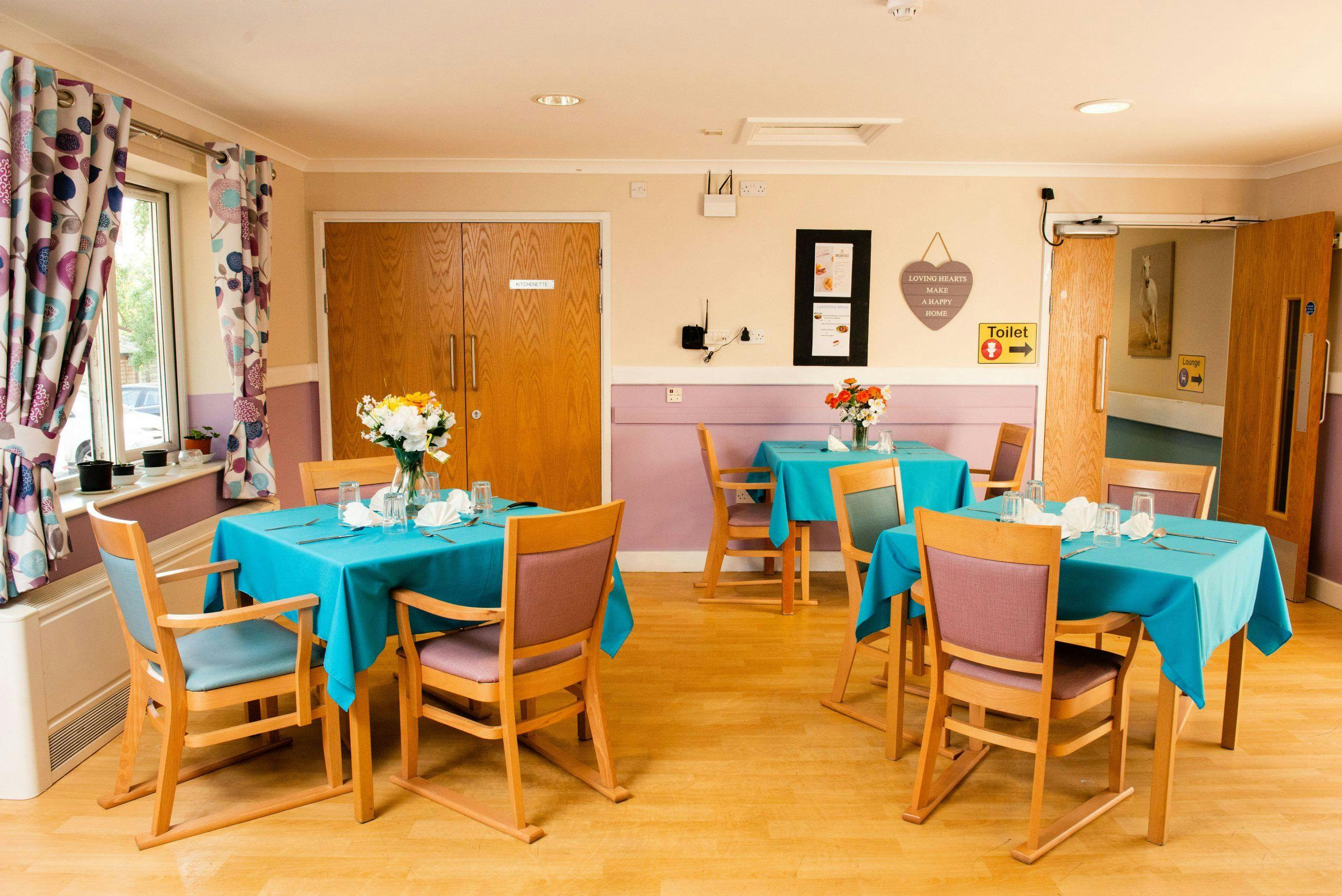 Dining area of West Hallam Care Home in Ilkeston, Derbyshire