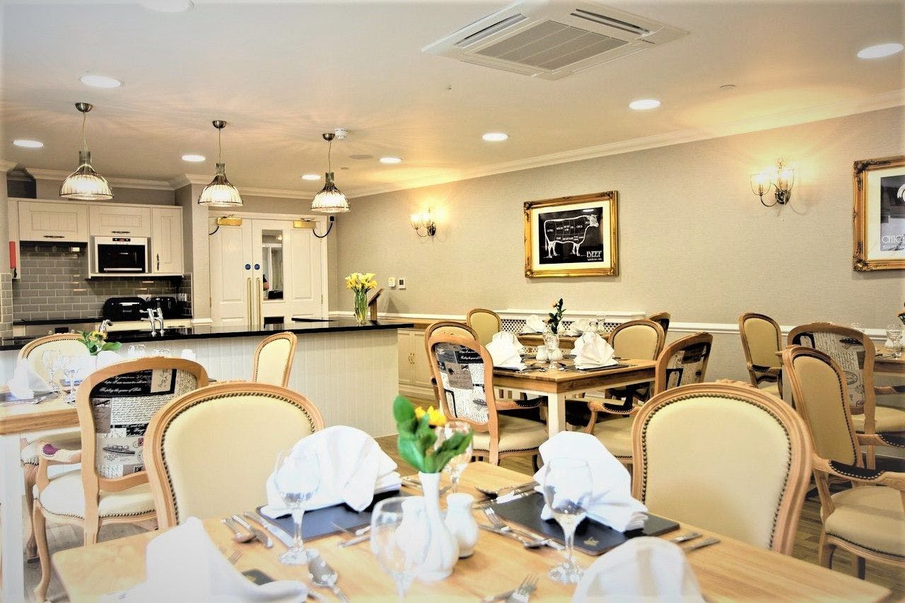 Dining room of Camberley Manor care home in Frimley, Surrey