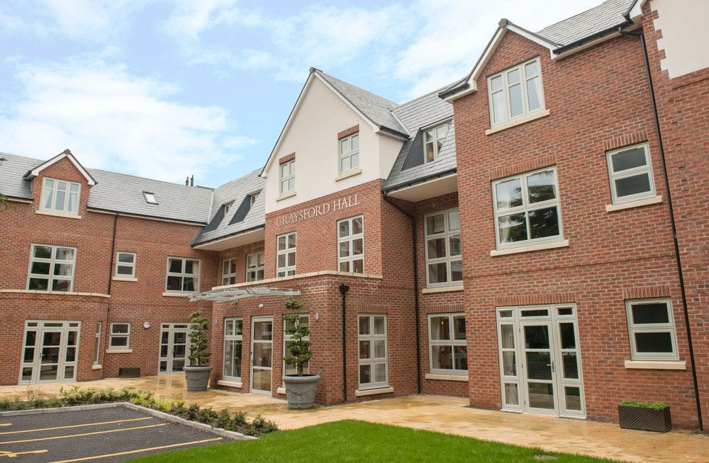 Exterior of Graysford Hall Care Home in Leicester, Leicestershire