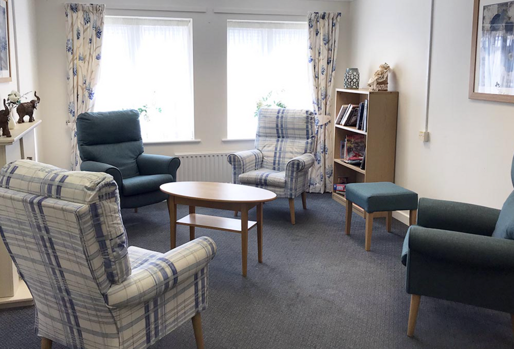 Lounge of Buxton House care home in Weymouth, Dorset