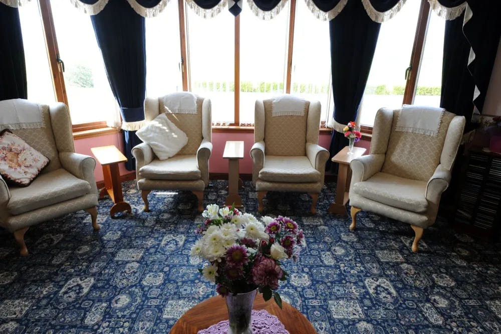 Lounge of Strathview care home in Fife, Scotland