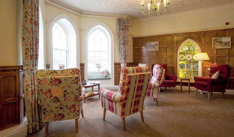 Lounge of Kenwith Castle care home in Bideford, Devon