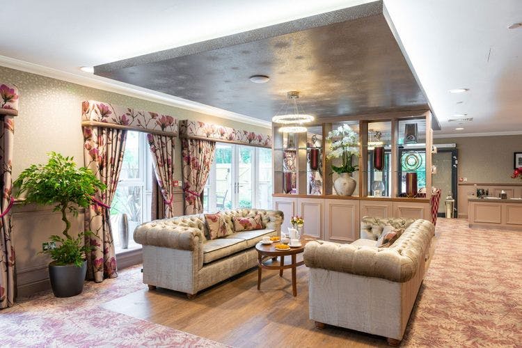 Lounge of Lakeview Grange care home in Chichester, West Sussex