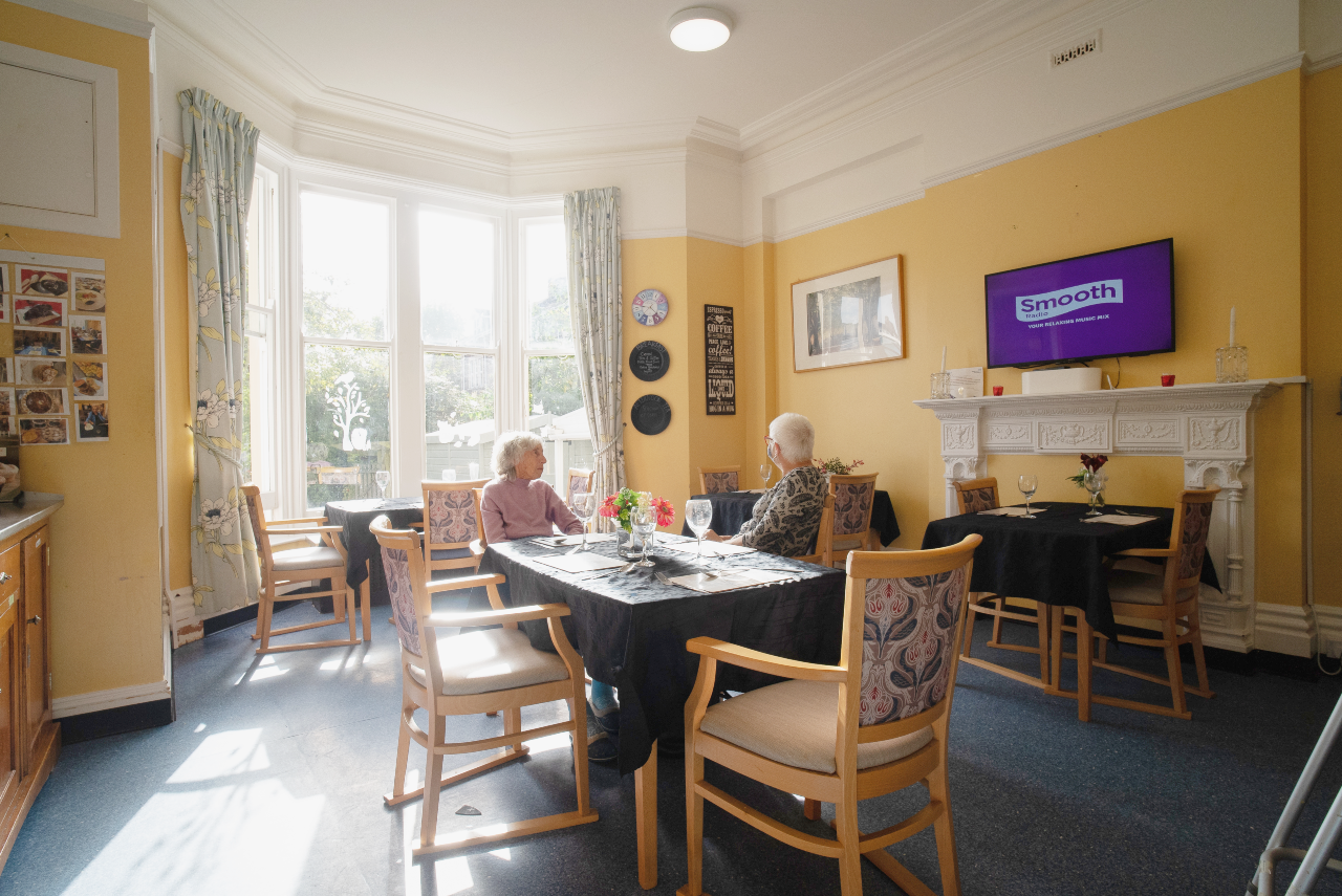 The dining area in the Belvedere Lodge Care Home in Bristol