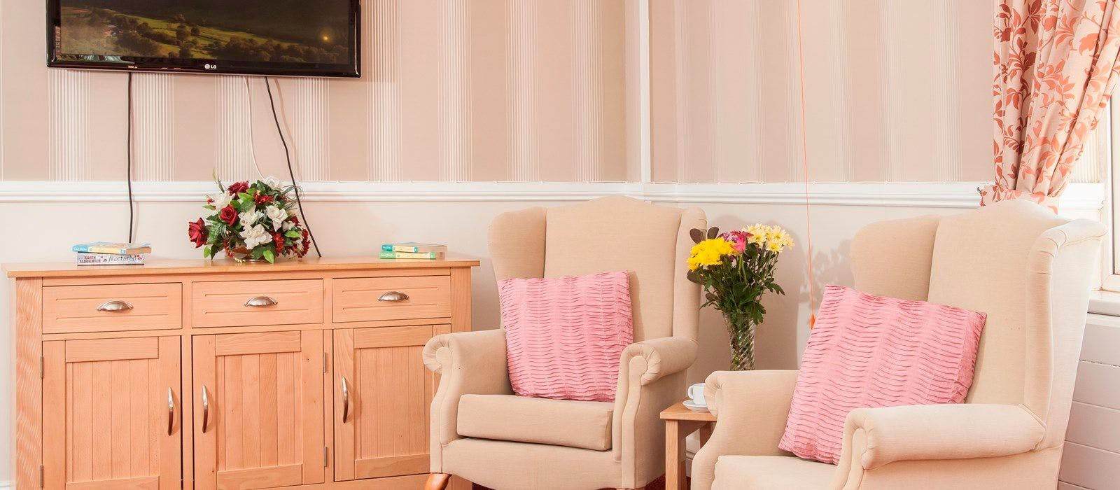 The lounge area at Maple Lodge Care Home in Sunderland, Tyne and Wear