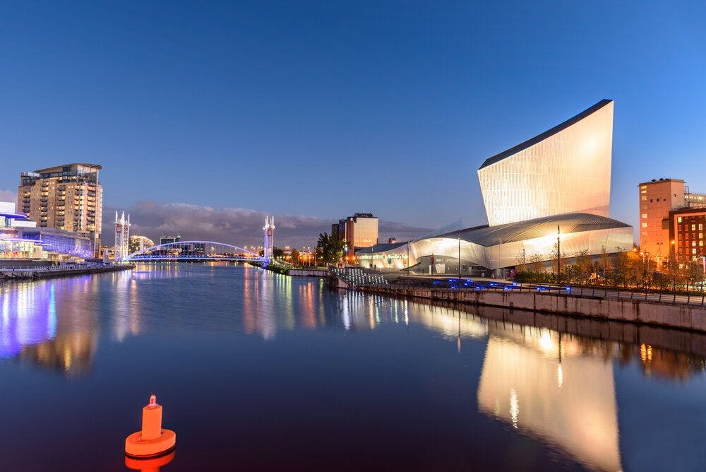 Imperial War Museum on the banks of Manchester Canal in Salford Quays, Manchester
