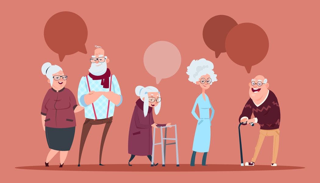 An illustration of 5 old people