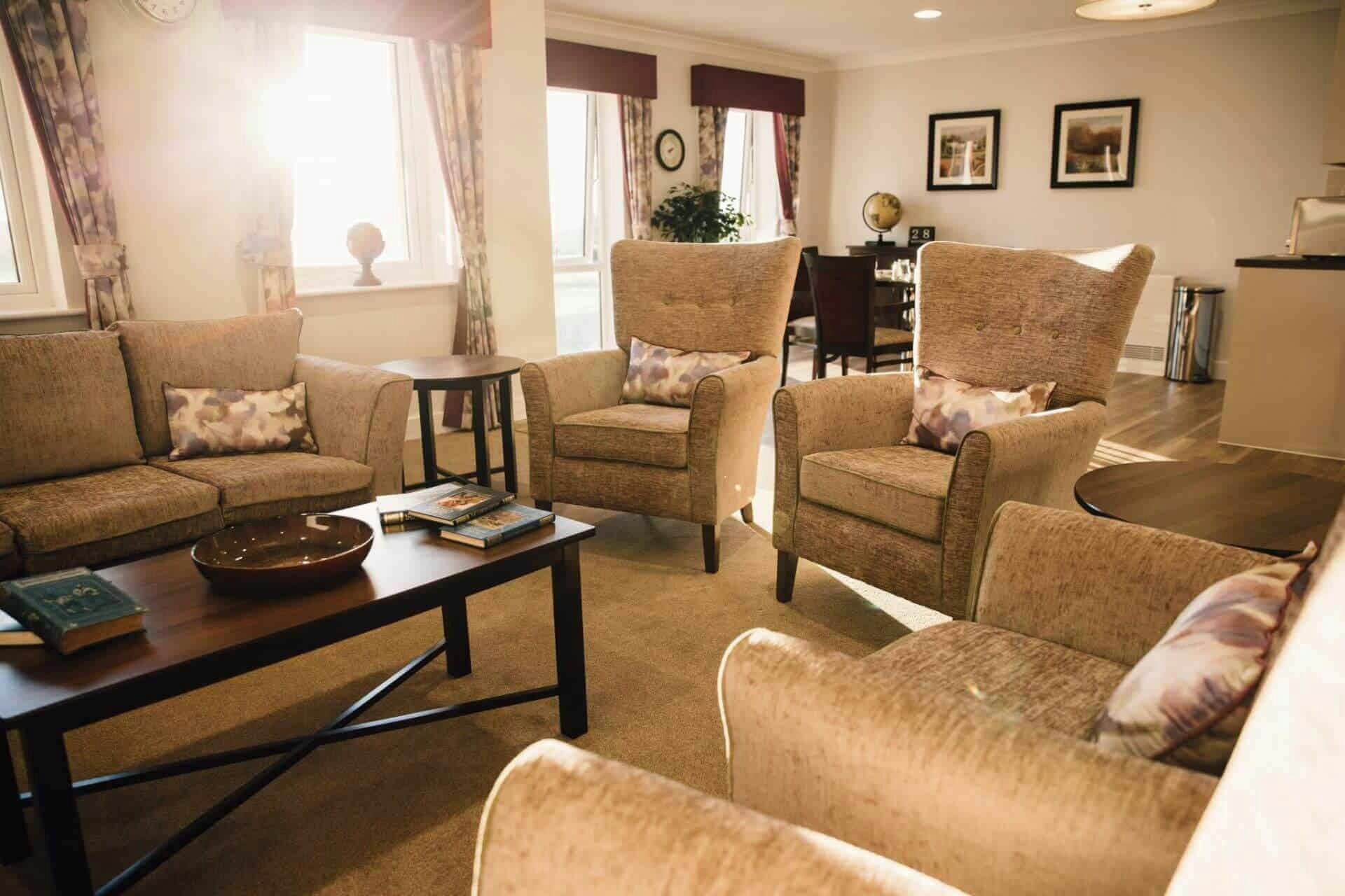 The lounge area at Wellington Vale Care Home in Portsmouth, Hampshire