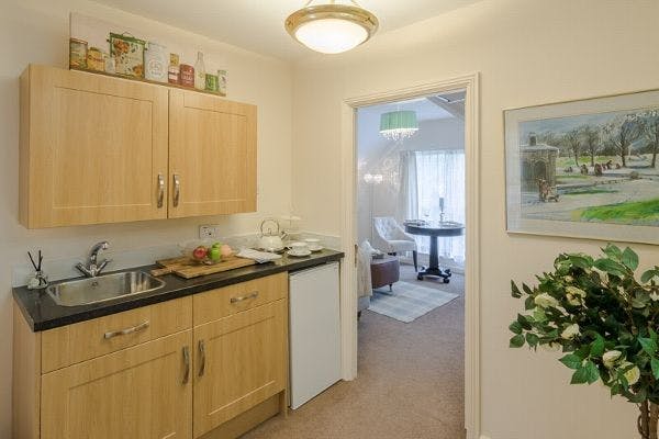 Kitchen area of Elstree View care home in Hertsmere, Hertfordshire