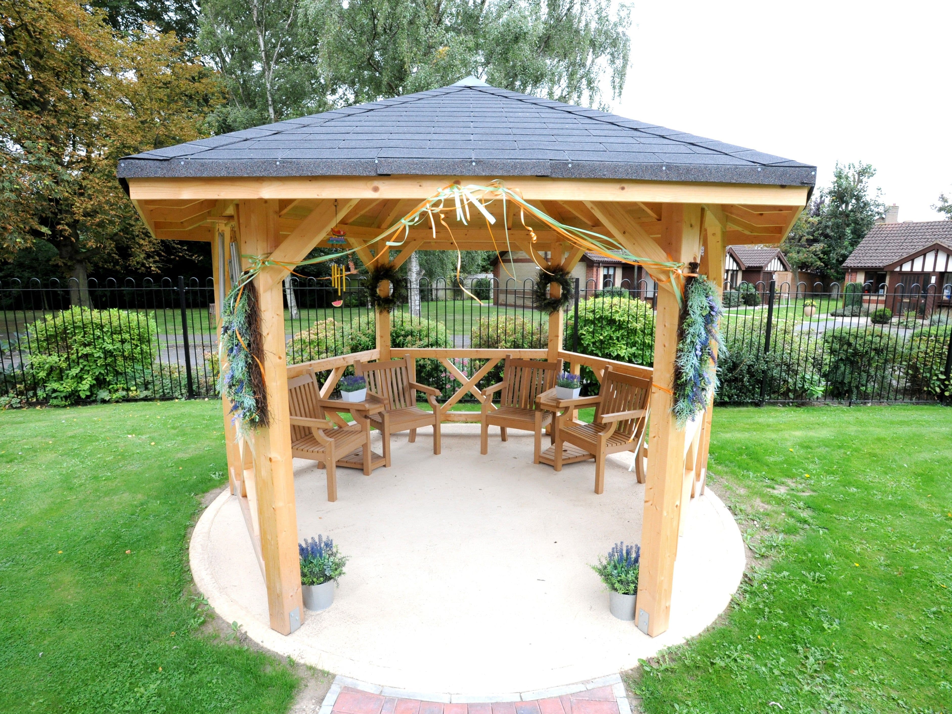 Garden area of Cedar Falls care home in Spalding, Lincolnshire